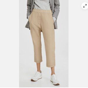 Nili Lotan Drop Crotch Cropped Pants Womens Small Beige Cotton Made in USA